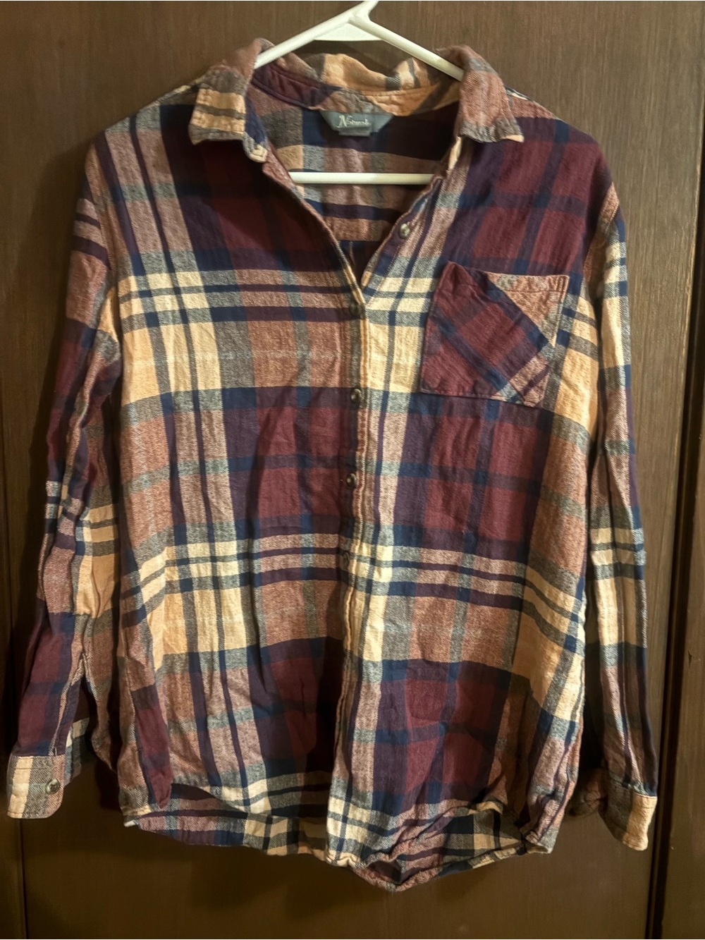 Women's Plaid Button-Up Shirt in Burgundy, Navy & Cream